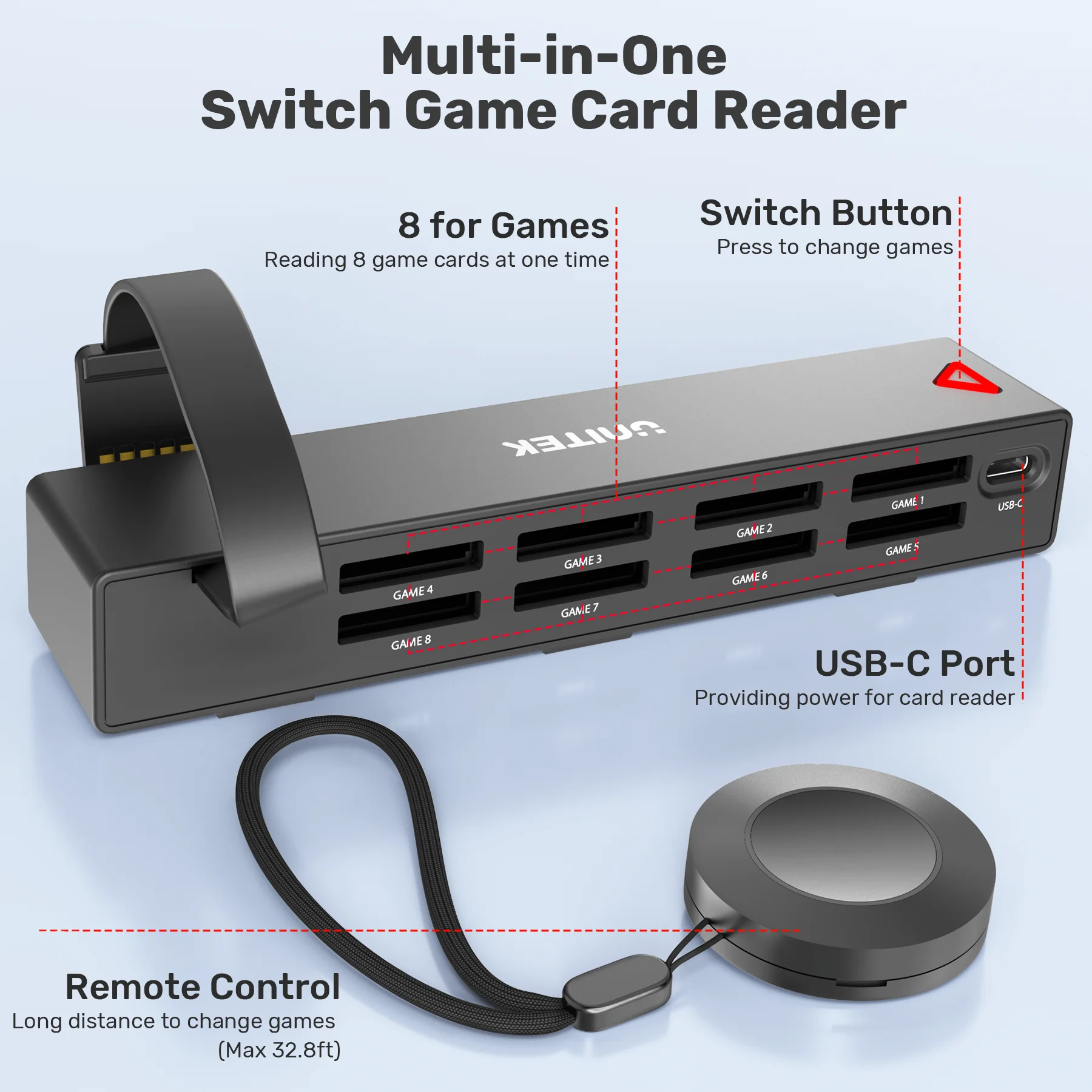 Unitek Switch Game Card Reader for Nintendo Switch/Switch OLED Multi Gaming Card Switcher with Wireless Control NS Accessories