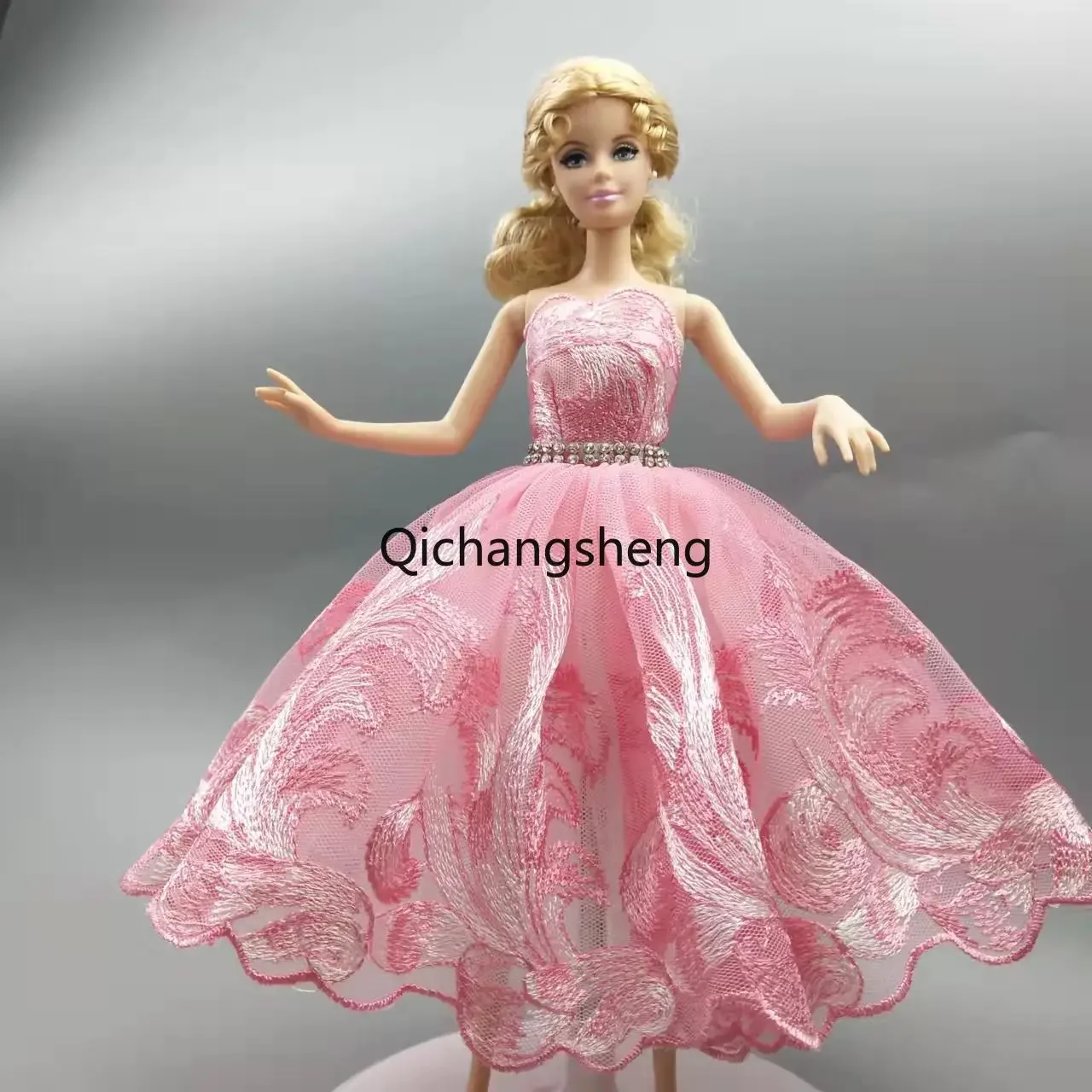 1/6 Doll Outfits Pink Floral Princess Dress For Barbie Doll Clothes Ballet Tutu Dresses Rhinestone 3-layer Skirt Party Gown Toys