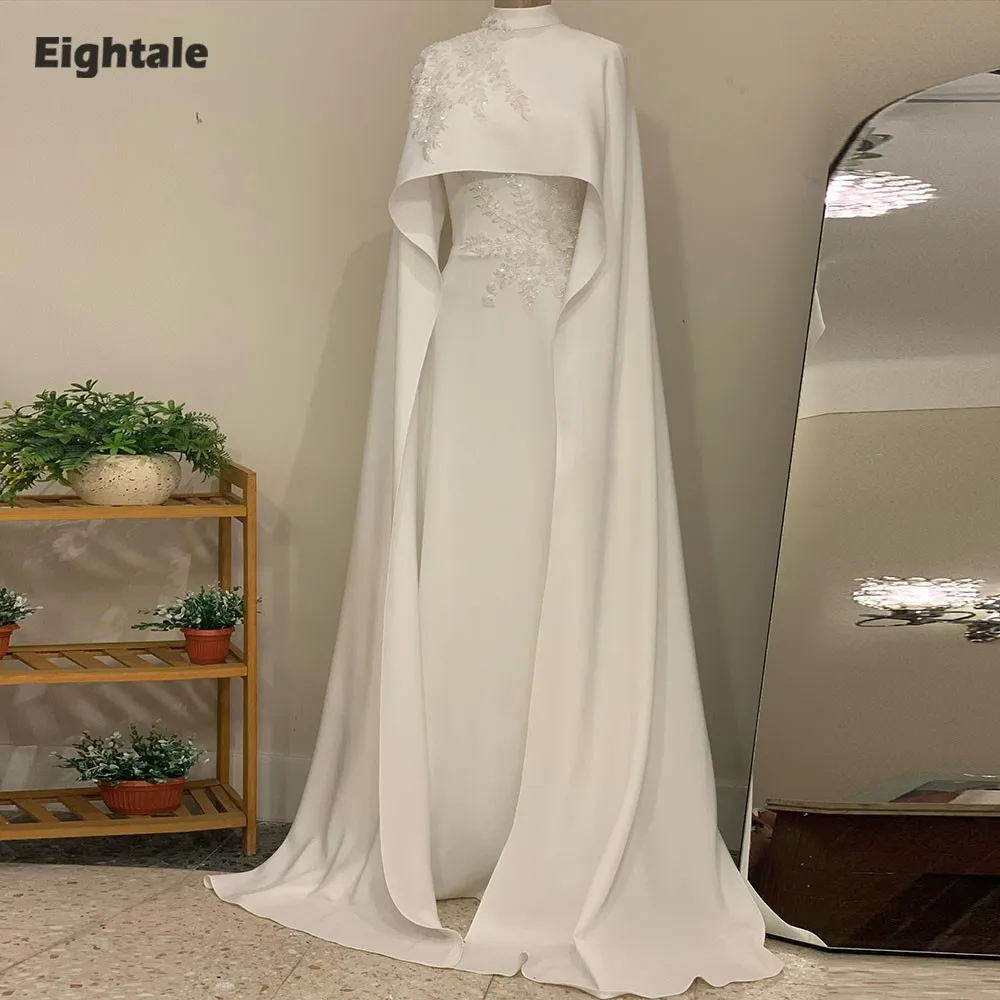 Eightale Arabisches Hochzeitskleid, maßgeschneidertes elfenbeinfarbenes Brautkleid mit langen Ärmeln, Stehkragen, 3D-Spitze, Braut-Partykleid, Vestido De Novia