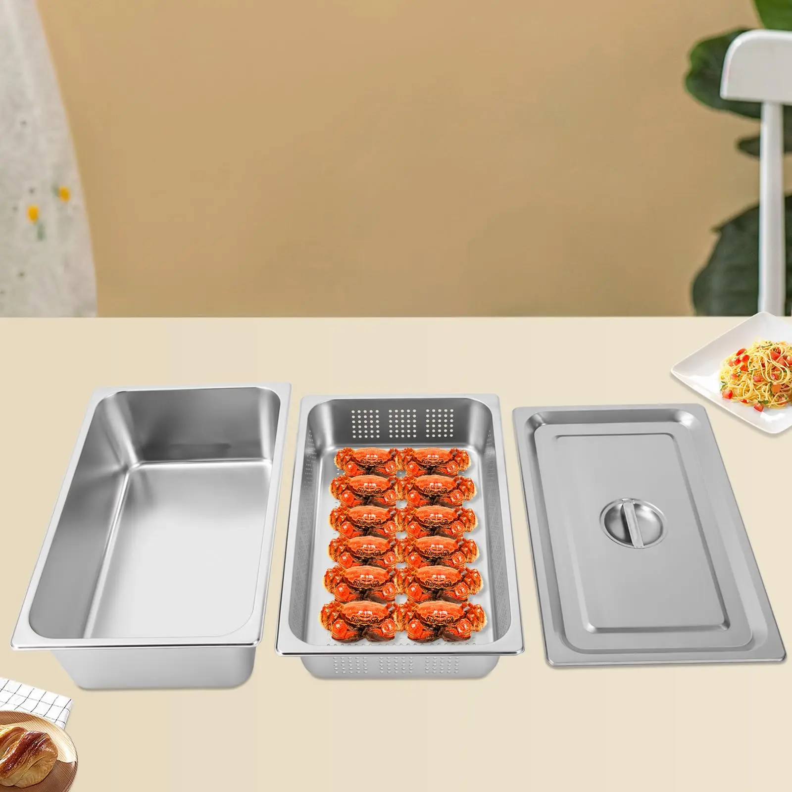 

[Рождество] Полноразмерная кастрюля для отеля из 3 штук с набором крышек В комплект входит полноразмерная кастрюля, перфорированная паровая сковорода, крышка парового стола, ресторан S