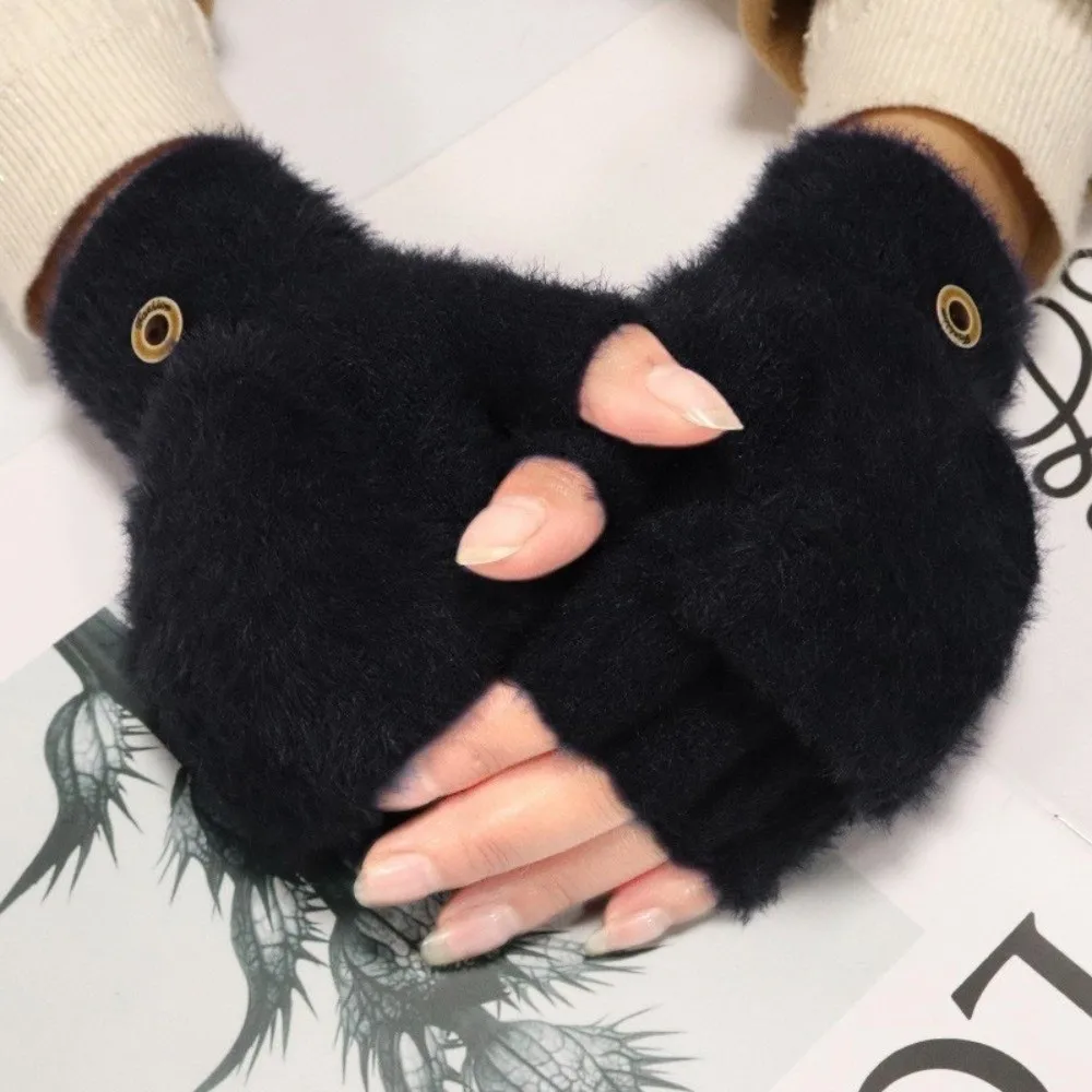 Nouveaux gants chauds tricotés pour écran tactile, en peluche, pour écran tactile, à rabat, unisexe