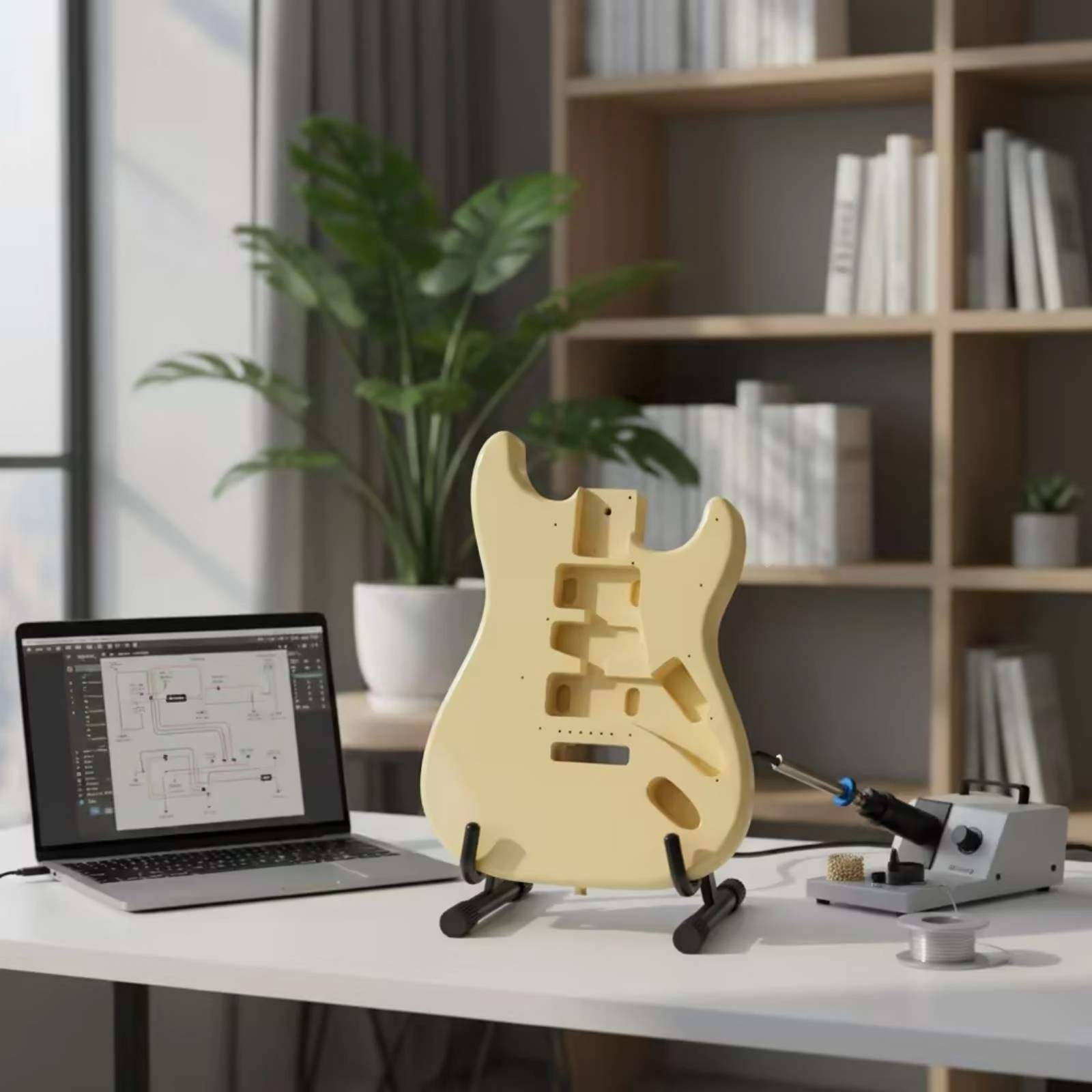 double-cutaway-solid-electric-guitar-body-polished-bright-yellow-for-diy-instrument-repair-and-guitar-customization