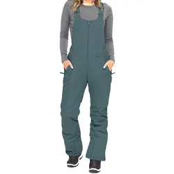 Women's Sleeveless Ski Overalls, Adjustable Shoulder Strap Jumpsuit, Side Pocket Solid Color Loose Long Straight Pants