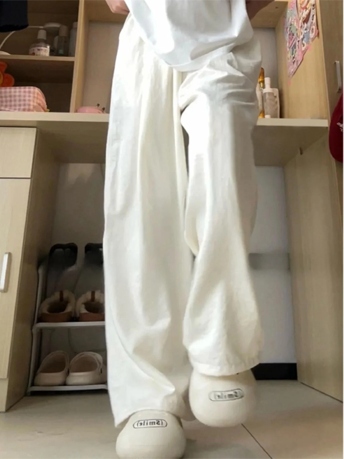 

2024 New High Waist Wide Leg Pants Women's Summer Thin Hanging Sense Casual Floor Length Trousers Pure Color Straight Cut