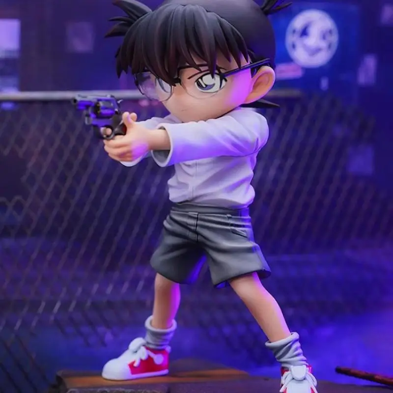 18Cm Detective Conan Anime Figure Conan Holding A Gun with Both Hands Standing Posture Pvc Action Figures Model Statue Toy Gifts