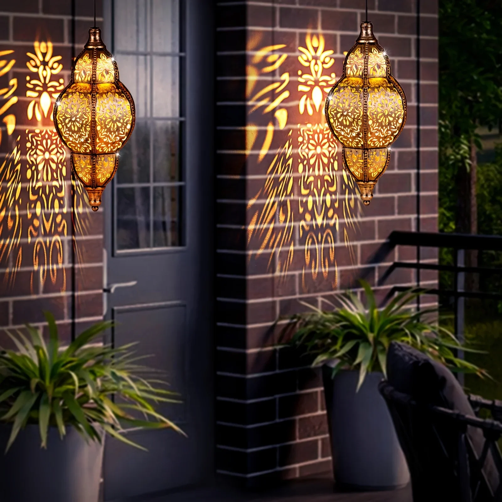 أضواء الشمسية في الهواء الطلق قلادة ضوء الحديد الجوف خارج العارض فانوس الشرفة أضواء الزخرفية للفناء حديقة ديكور سطح الحديقة #3