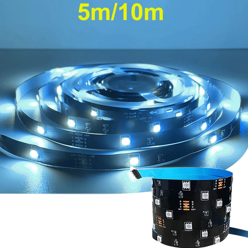 Taśma LED do podświetlenia telewizora Dekoracja LED Ściana Pokój Taśma LED RGB Klej Czarna PCB 5V 4Pin RGB LED Lights Strip 5050