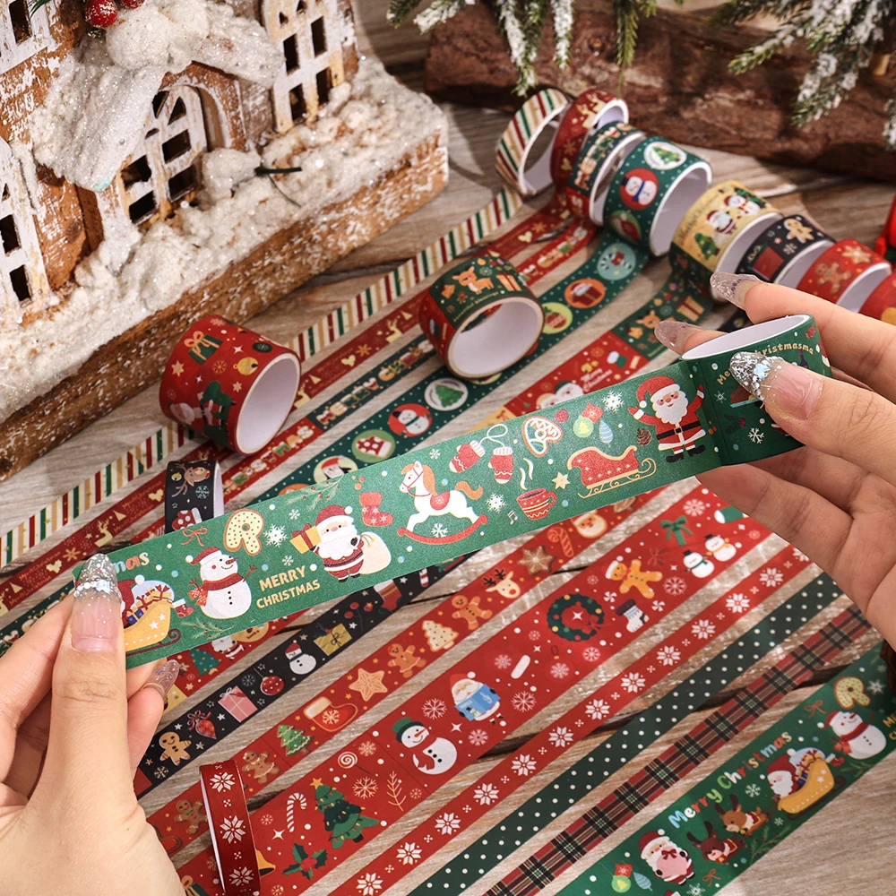 12 롤 빈티지 크리스마스 와시 테이프 세트, DIY 공예품 선물 포장용 4가지 크기 불렛 저널 스크랩북 플래너 장식