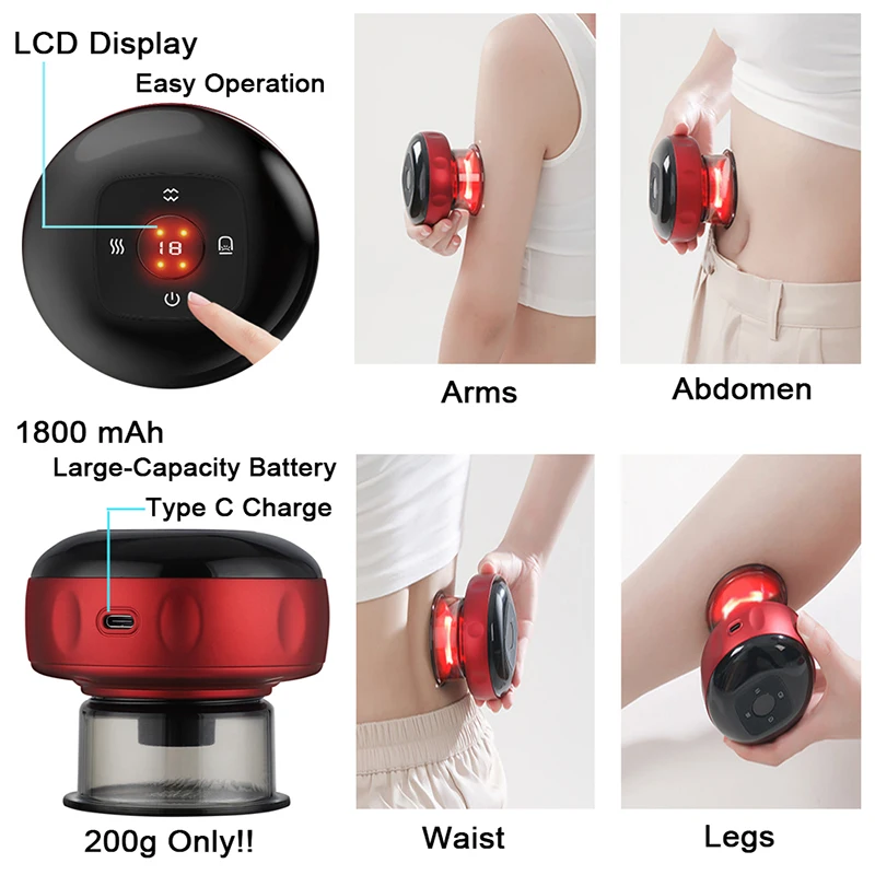 Smart Electric Vacuum Cupping Massager Anti Cellulite Massage Red Light Therapy For Body Gua sha Scraping Fat Burner Slimming