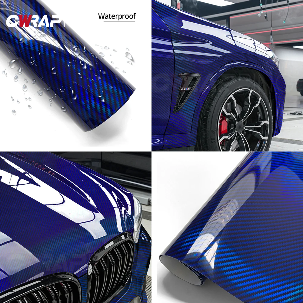 Carbon Fiber Vinyl Film DIY Wrapped High Gloss Laser Blue Waterproof Scratch-resistant Film Motorcycle Body Accessories Stickers