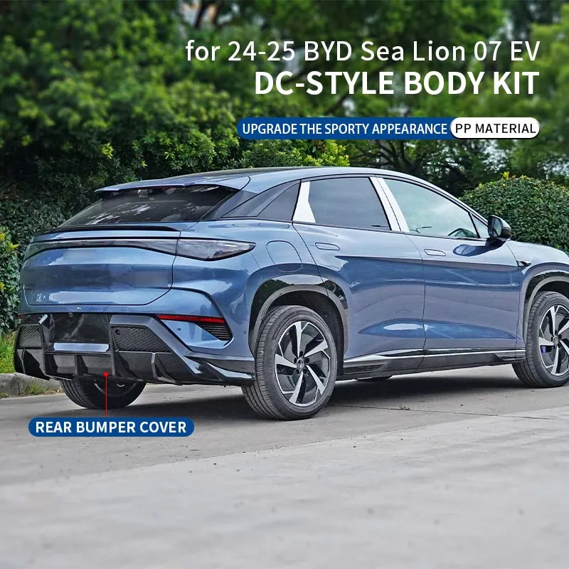 Body Kit Mobil Model Baru untuk Byd Sea Lion 07 Ev 24-25, Lips Bumper Depan dan Diffuser Belakang, Bahan PP Hitam Gloss