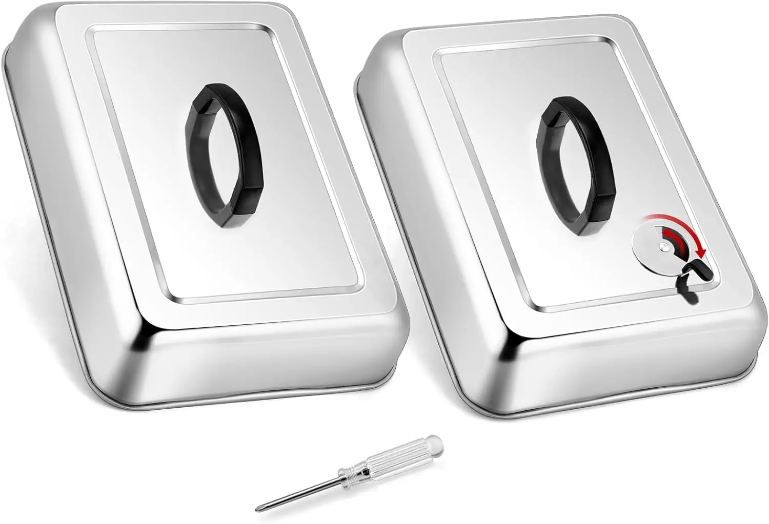 

Rectan ular Meltin Dome 2Pcs, 13.3 X 9.8In Stainless Steel Batin Steamin Cover, Heavy Duty Solid riddle Lid