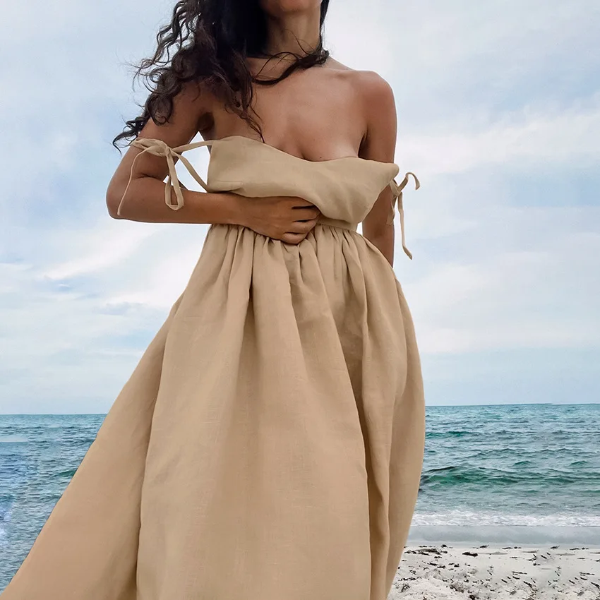 beach dress beige Crochet Beach Dress-Beige – Hijab Boutique main image 1