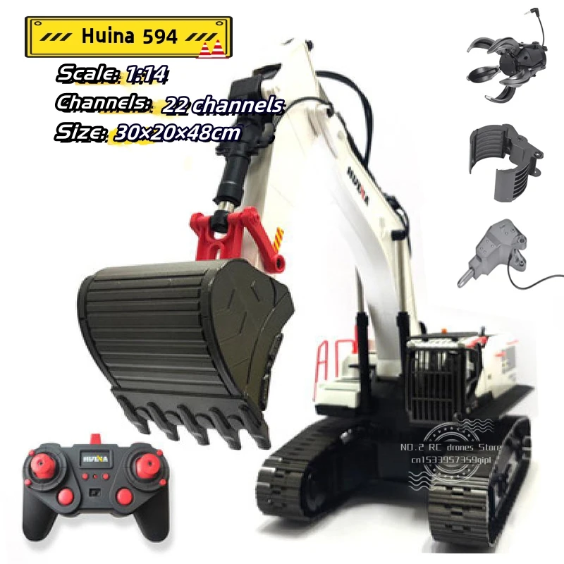 Huina-excavadora a Control remoto de aleación de 594G, máquina de demolición con rotación de 2,4G, recogedor de madera, coche de ingeniería de escalada, 1:14