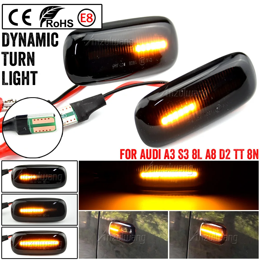 Flowing Sequential Led 2Pcs Car Dynamic Flashing Blinker Side Marker Light For Audi A2 A3 8L A4 B5 A6 4B C5 A8 4D TT 8N