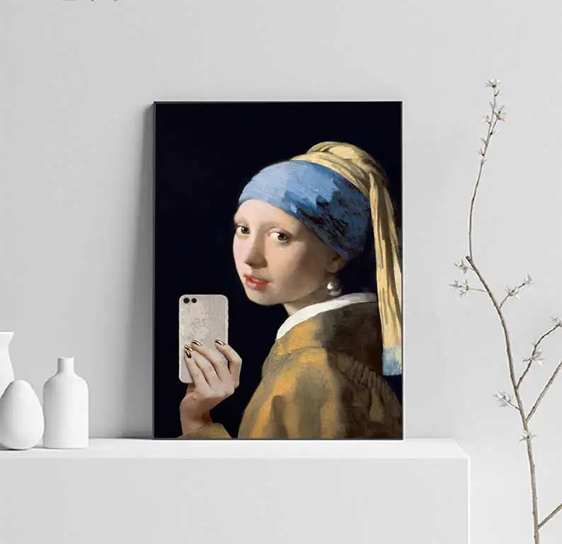 1pc Canvas Painting frameless Vintage Funny Toilet Sign, Renaissance Art, Portrait Poster, Mona Lisa, Wall Art Pictures, Canvas