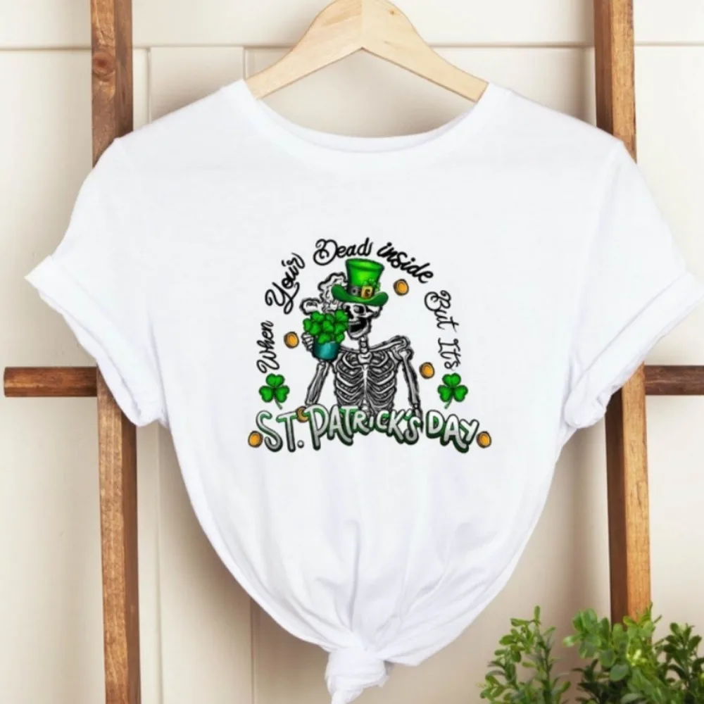 Skeleton St Patrick's Day Shirt Cute St Patrick's Shirt St Patrick's Skeleton Tee Irish Clothes  Aesthetic Clothes Y2k Tops