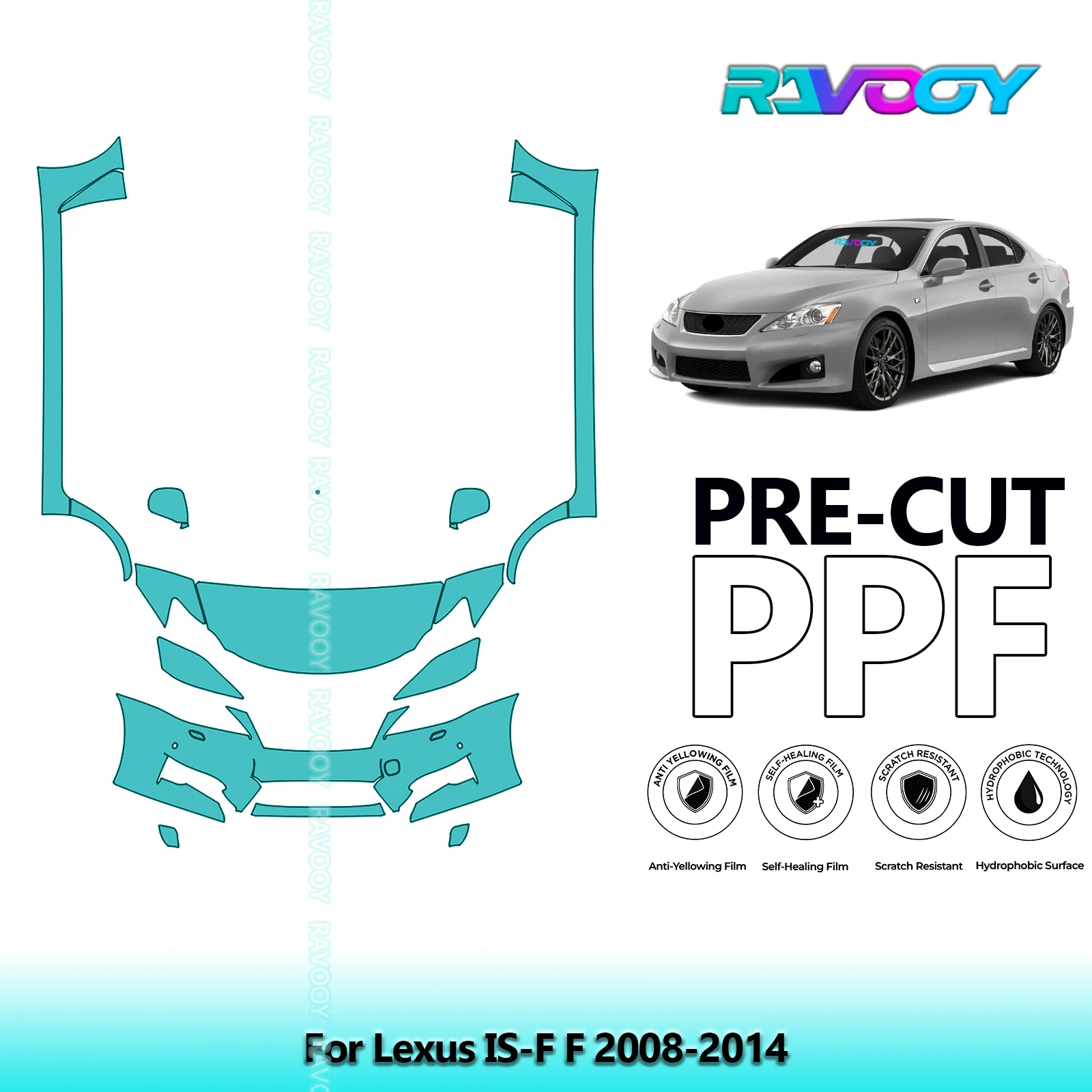 

8.5Mil Precut Paint Protection Film PPF Clear Bra Front Kit+Rockers For Lexus IS-F F 2008-2014