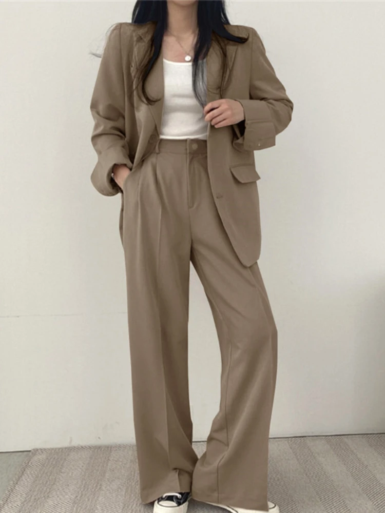 Solid Elegant Suit Commuter Coat Autumn Winter Clothing 2024 Women Suit Jacket Trousers Set Full Sleeve Single Breasted Pants