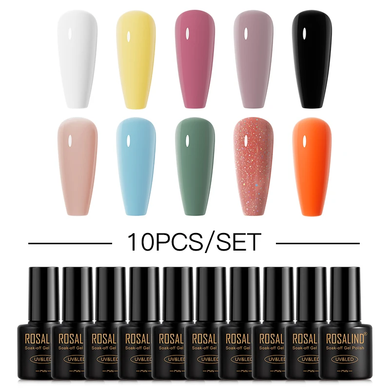 

ROSALIND Nail Art Gel Set Bright Colors Nail Polish UV Gel Semi Permanent Matt Top Coat Nail Enhancement Design 2/4/6/8/10pcs