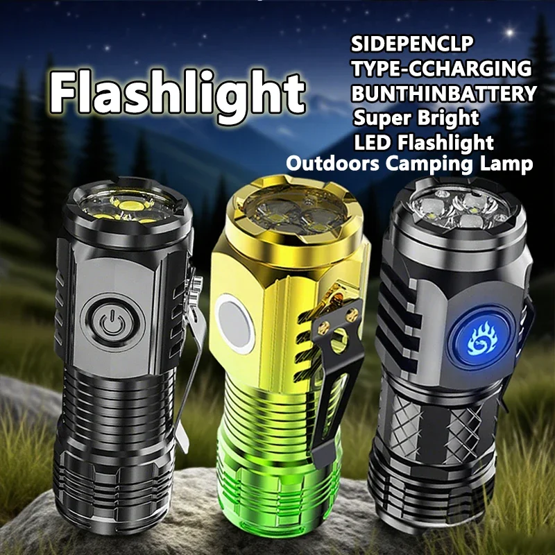 Super Bright LED Flashlight Torch Rechargeable with Clip Fishing Lantern Powerful Mode Outdoors Camping Lamp Child's Flashlight