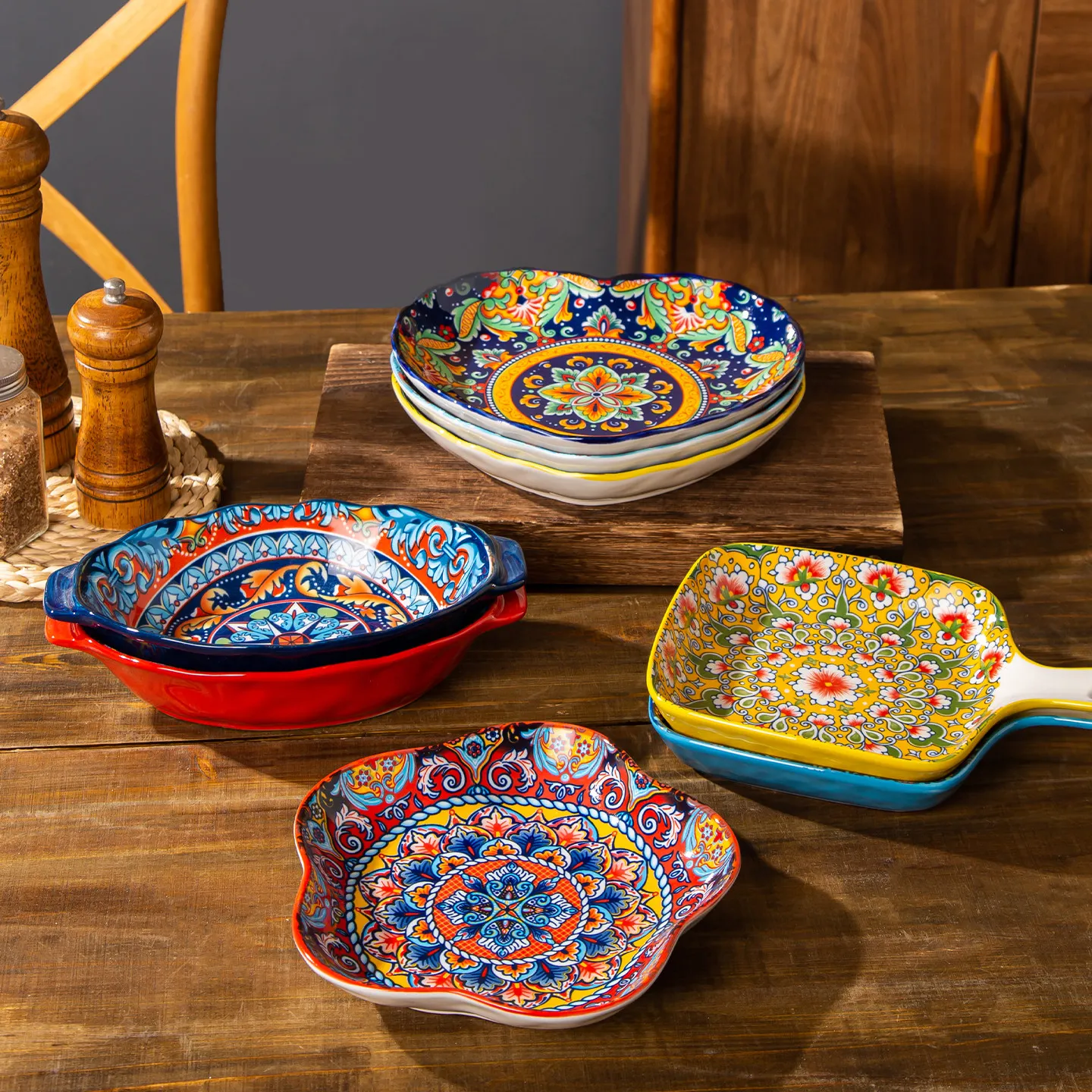 Bohemian Ceramic Plates Household Serving Plates Creative Breakfast Plates Fruit Plates Dinner Plates Baking Plate