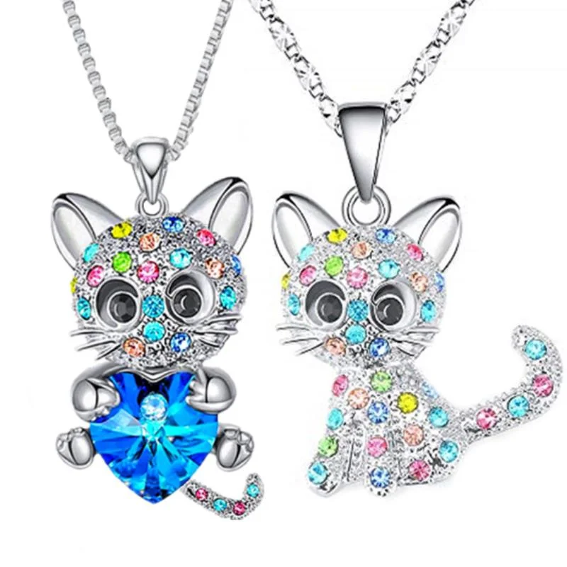 Originality Cute Stainless Steel Animal Cat Zircon Necklace Fashion Necklace for Women Stainless Steel Jewelry Halloween Gift