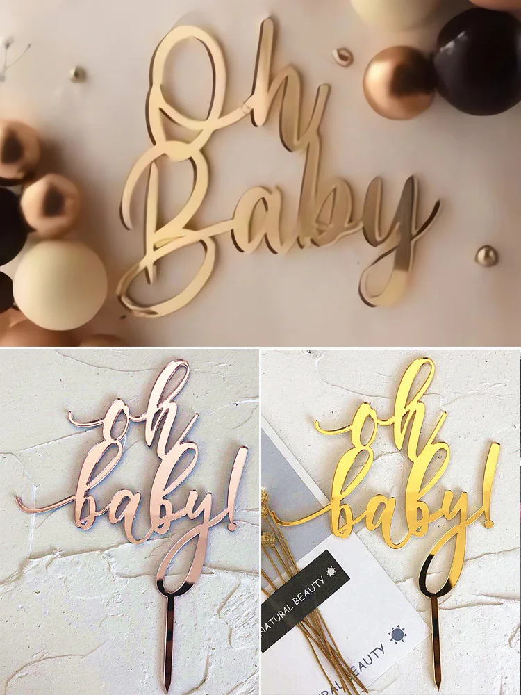 Oh Baby-Acryl-Kuchenaufsatz, alles Gute zum Geburtstag, Partydekoration, Junge oder Mädchen, Geschlecht offenbaren, Dessert-Dekor 1 Stück/3 Stück/5 Stück – Detail 2