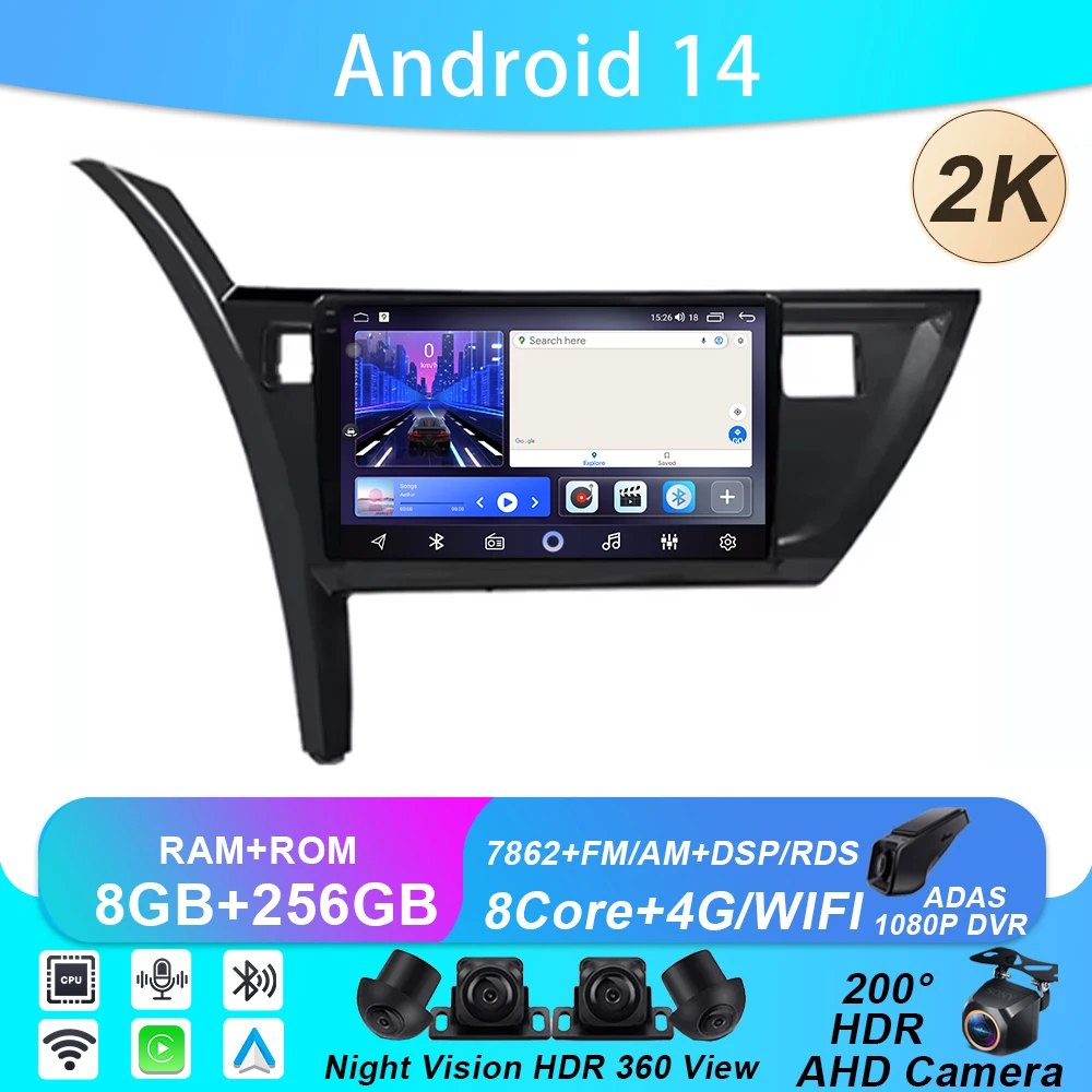 Android 14 For Toyota Corolla 11 Auris E180 2017 2018 2019 Car Radio Multimedia GPS Navi Stereo BT Auto Carplay 2din head unit