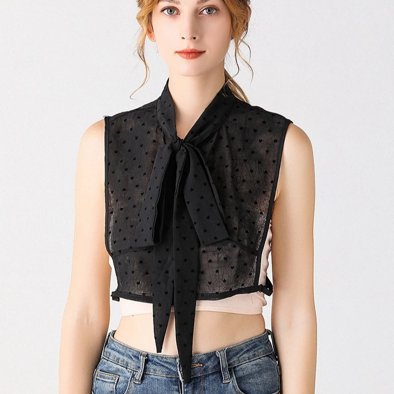 Sweet Black Mesh Detachable Collar Polka Dot Sheer Tie-Up Half Shirt Blouse False Collar Stand Neck Decor Clothing Accessories