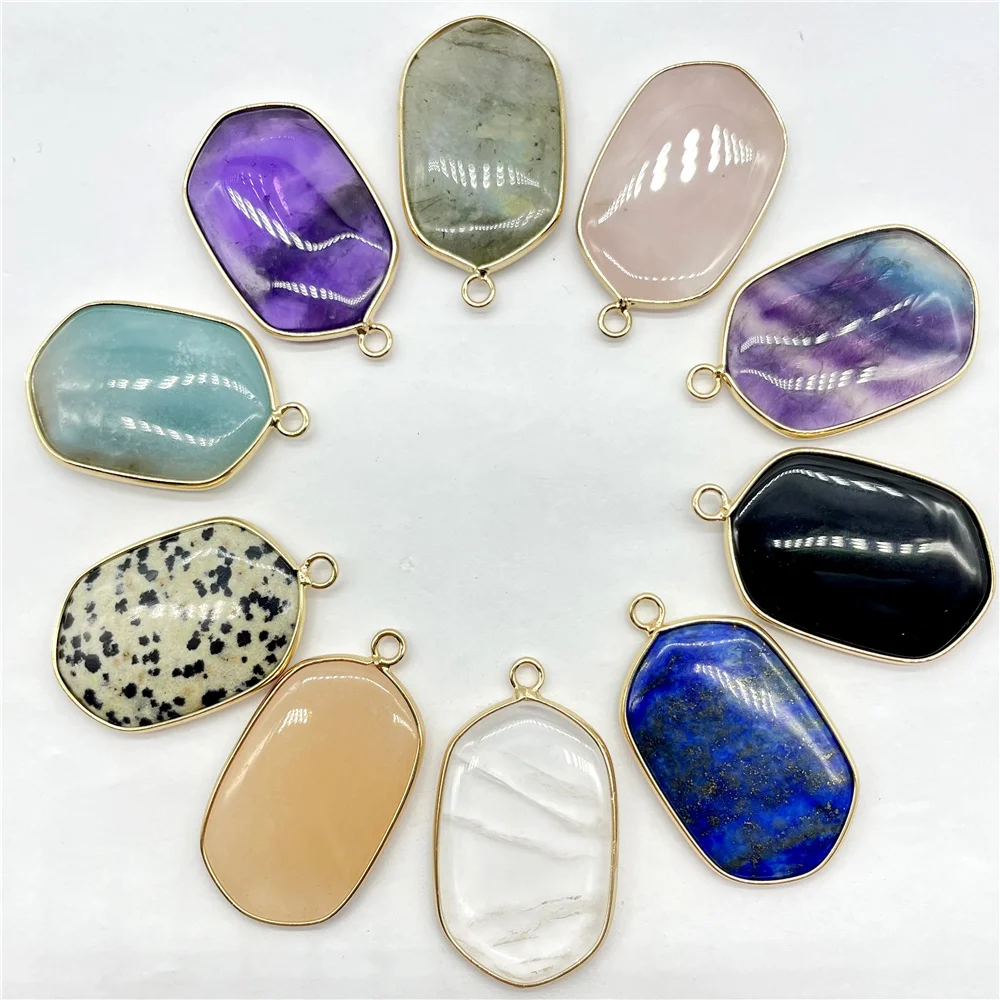 

Natural Stone fluorite quartz crystal amethyst hexagonal Shape Pendant DIY Making Jewelry Necklaces earrings Accessories 10Pcs