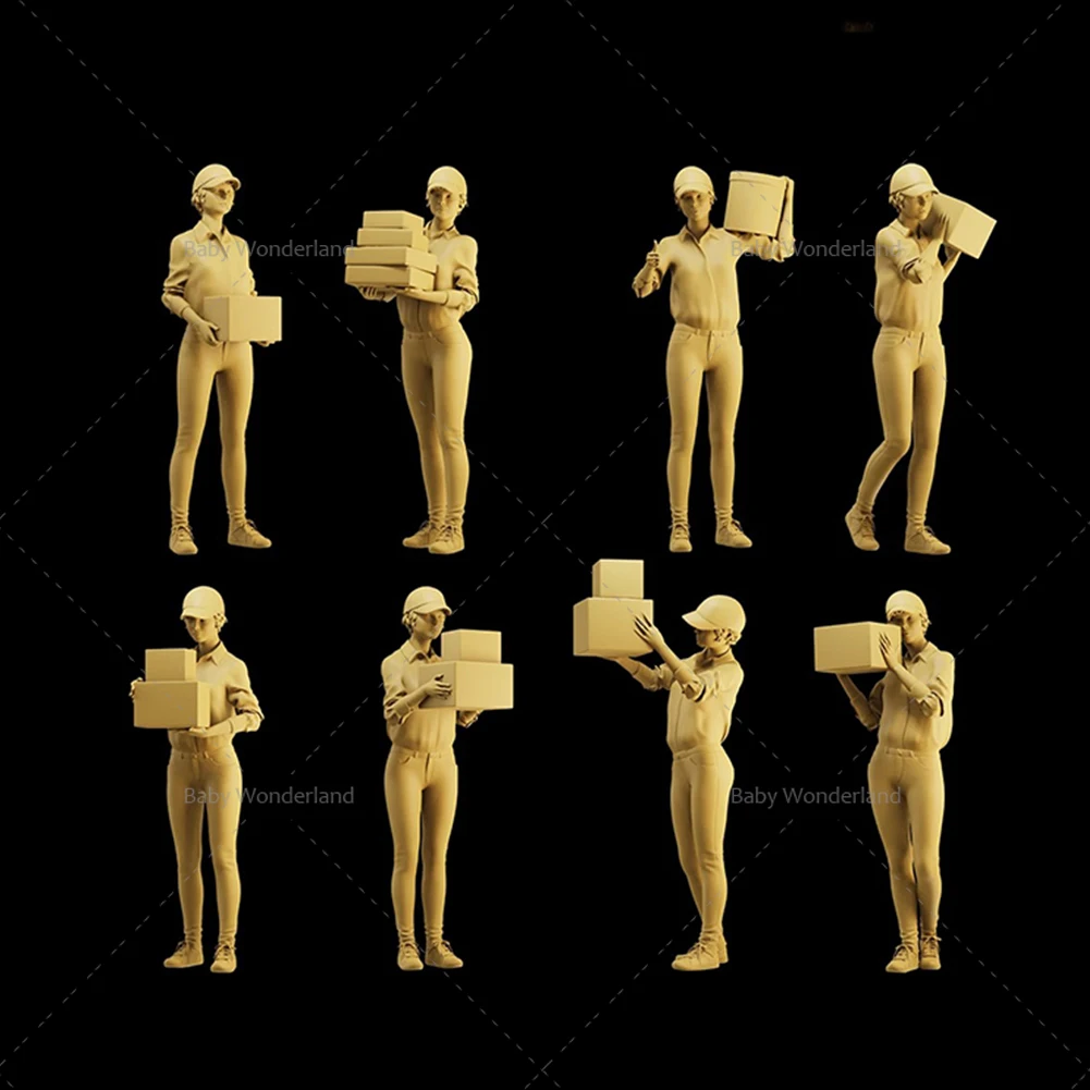 

In Stock Unpainted Miniatures 1/64 1/43 1/35 Figure Women's Delivery Of Express And Takeout Logistics Dolls Creative Scene Prop