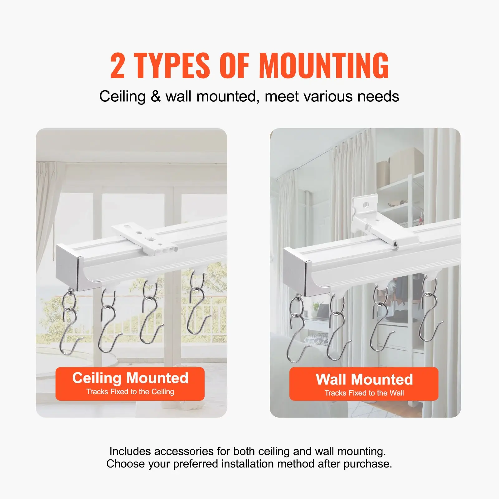 Ceiling Curtain Track Set, 5.9 FT/1.8 Meter, Sliding Ceiling Track System for Curtains, Room Divider Curtain Track Ceiling/Wall Mounted for Living Room Bedroom with Hooks and Hardware, White