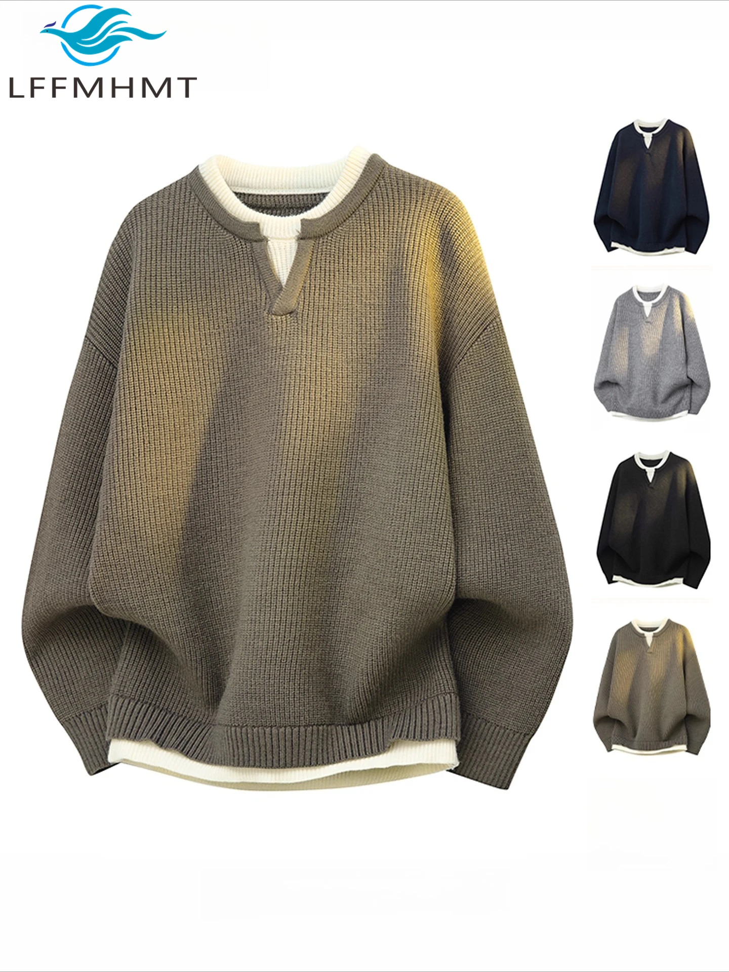 

Зима-Осень, модный искусственный вязаный свитер из двух предметов для мужчин, хорошее качество, свободный повседневный универсальный пуловер в старом медовом стиле, топы