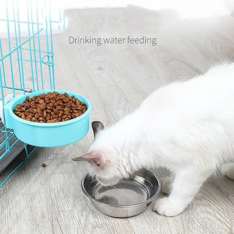 Comedero colgante de acero inoxidable para perros y gatos, removible - imagen 3