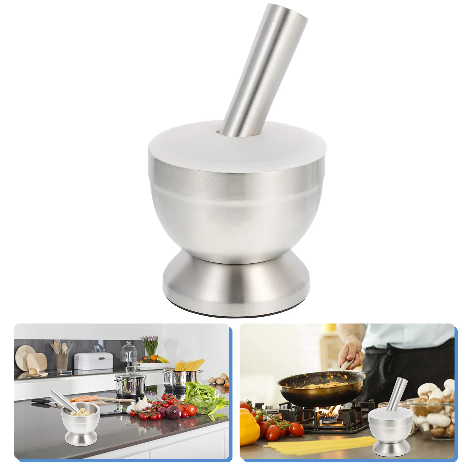 

1 set Garlic Stainless Steel Crusher Masher Mortar Pestle for Spice Easy Clean Home Kitchen Tool