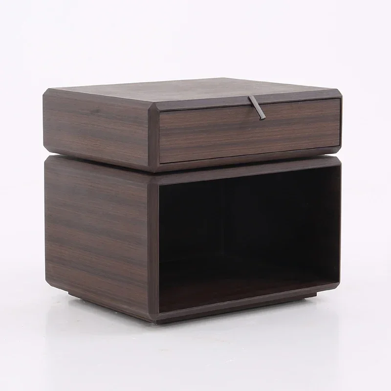 

Nordic Wood Modern Simple Bedroom Nightstand Rotating two Drawer BedSide Table Design Creative Nightstand