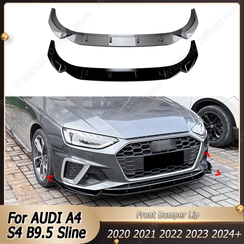 3Pcs Car Front Bumper Lip Chin Spoiler Splitter Diffuser Body Kits Gloss Black For AUDI A4 S4 B9.5 Sline 2020-2024+ Decoration