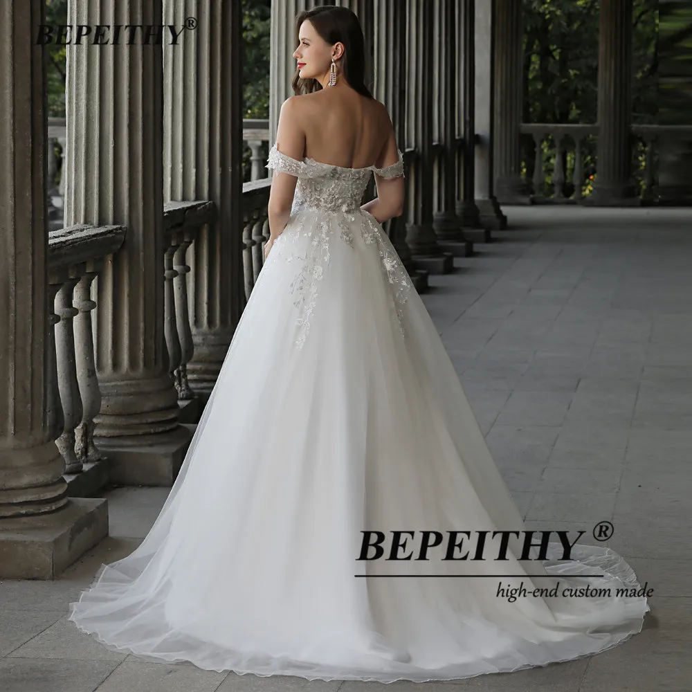 BEPEITHY Customized Sweetheart Wedding Dresses For Women Bride Boho A Line Plus Size Off The Shoulder Lace Bridal Beach Gown