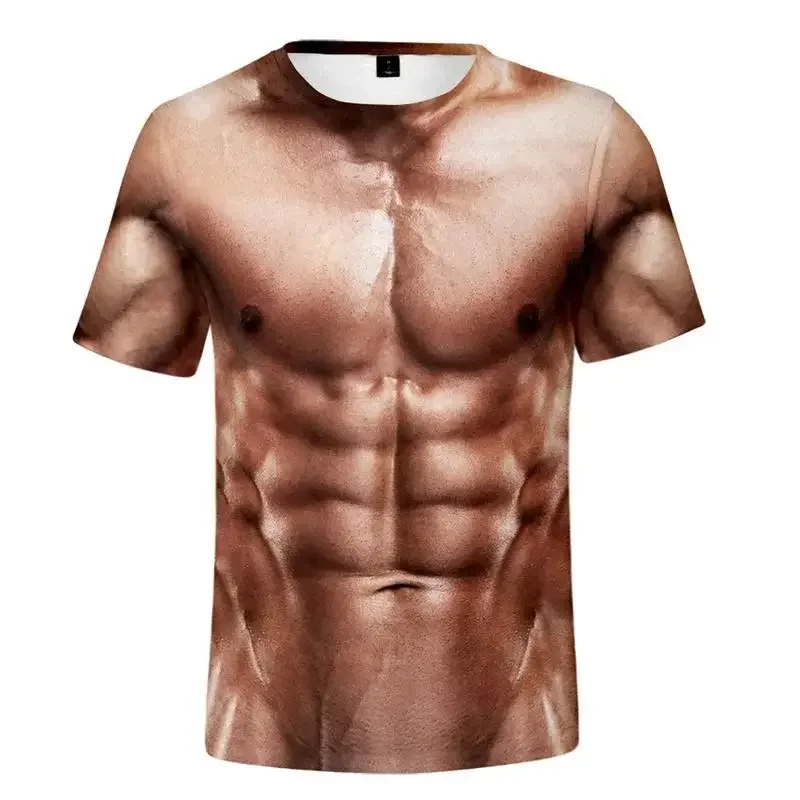 Fashionable and Lnteresting Muscle Gold Pictures For Men\'s T-Shirts Trend Digital Printing Casual Round Neck Short Sleeved Tops