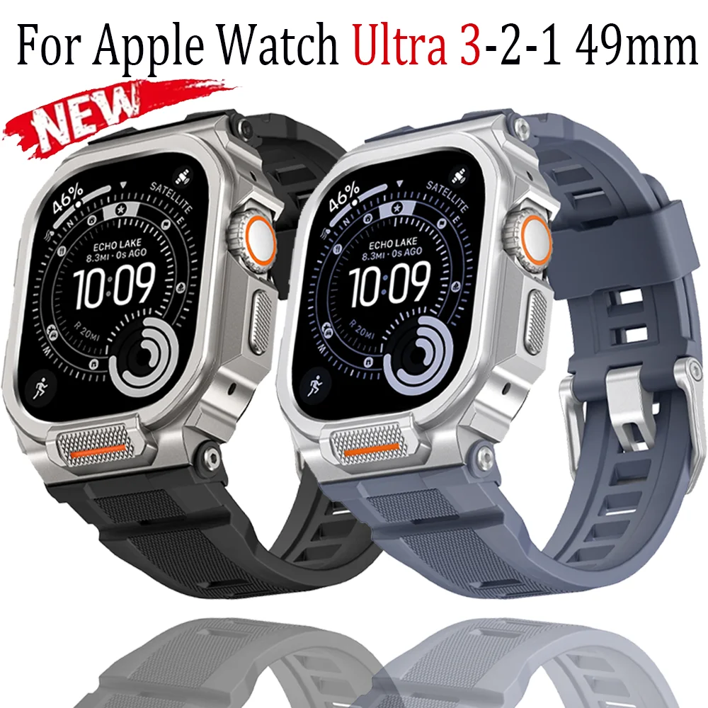

Чехол из цинкового сплава + силиконовый интегрированный ремешок для Apple Watch Ultra 3/2/1, 49 мм, роскошный высококачественный браслет для iWatch Ultra 3, 49 мм, ремешок
