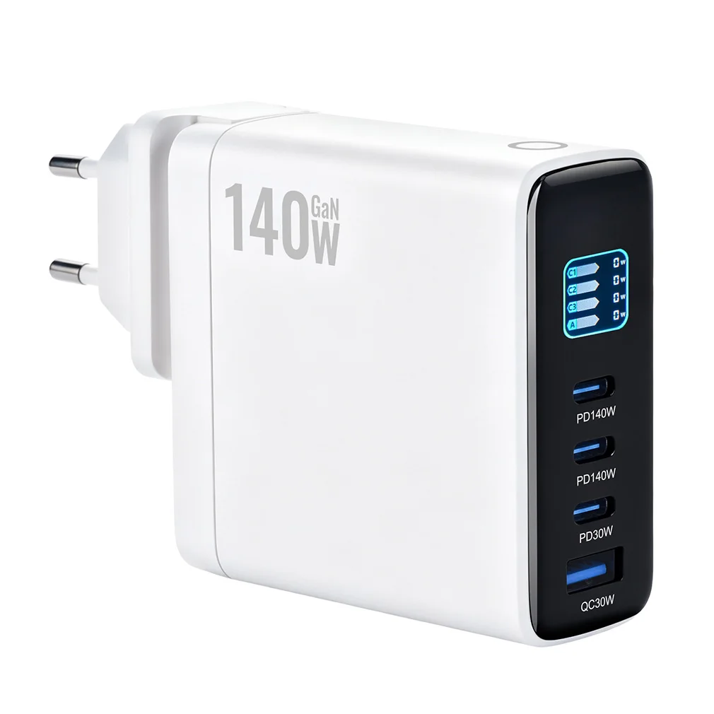 4-Port Digital Display Desktop Charger Smart Multi-Port 3C1A PD3.1 USB Type C 140W GaN Fast Charging for iPhone Xiaomi Laptop
