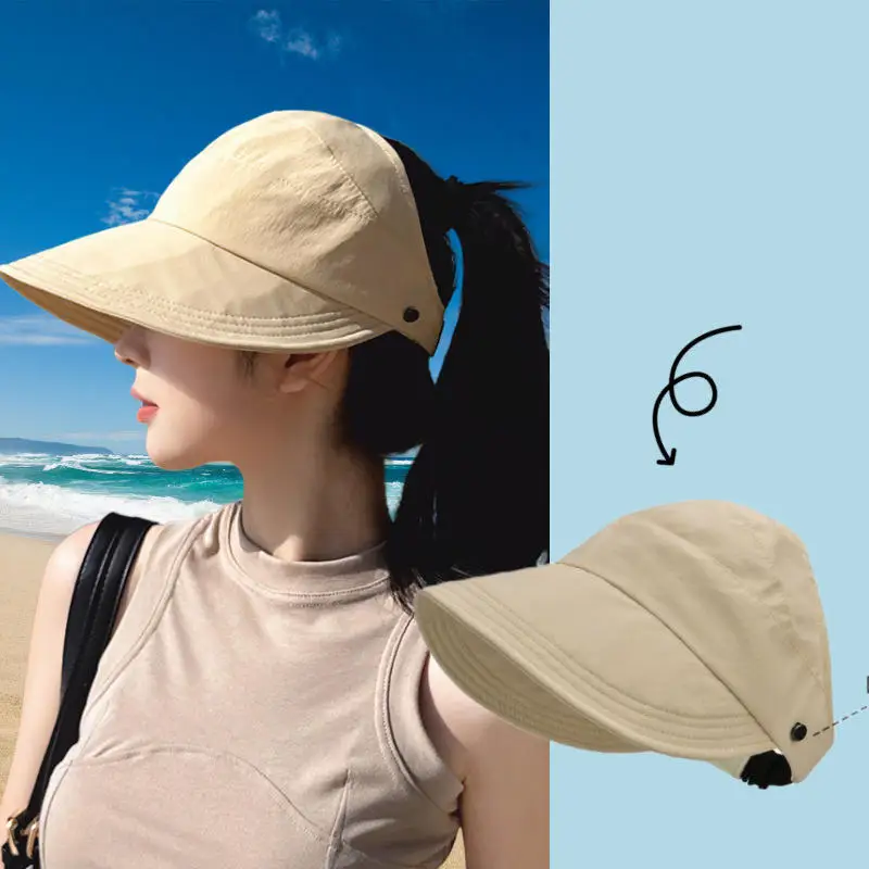 

Summer Wide Brim Sunhat Women Sun Hats Foldable Outdoor Beach Female Bucket Hat UV Protection Empty Roof Visors