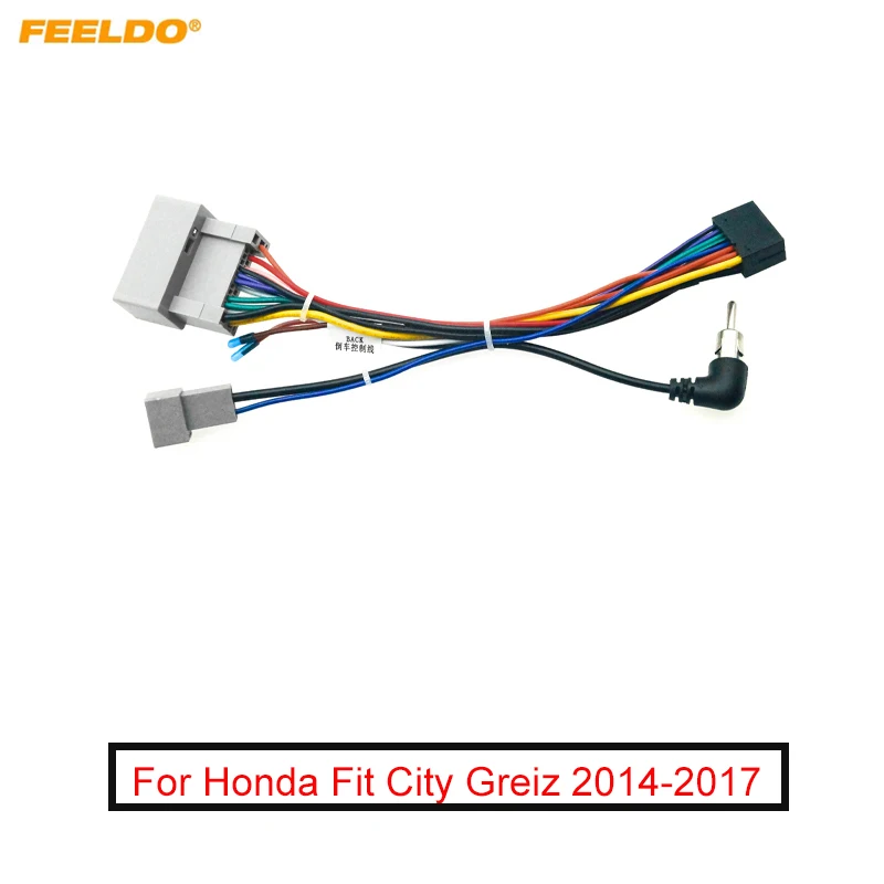 

FEELDO Car Stereo Media Player Navi Wire Harness with SWC For Honda Fit City Greiz (14-17) Audio Power Cable Adapter