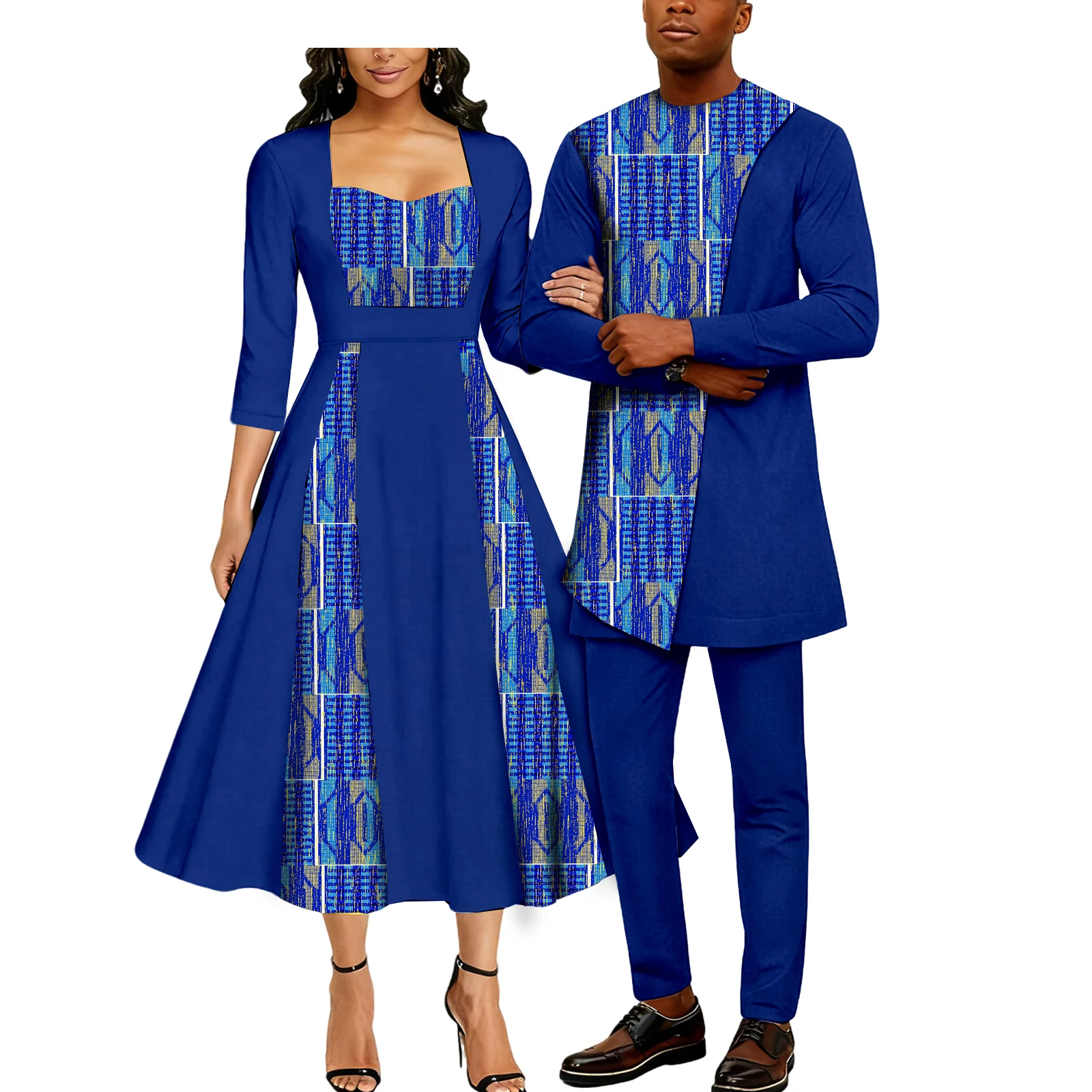 

Африканская одежда для пар Kente, женское платье с запахом в Анкаре или мужской костюм Dashiki, рубашка и брюки, нигерийская одежда