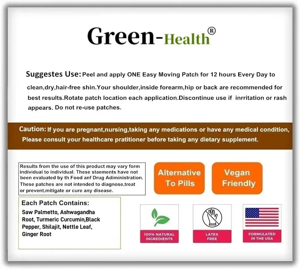 30 Patch Melihat Palmetto Transdermal Patch Energi Pertumbuhan Rambut -Pasokan Satu Bulan