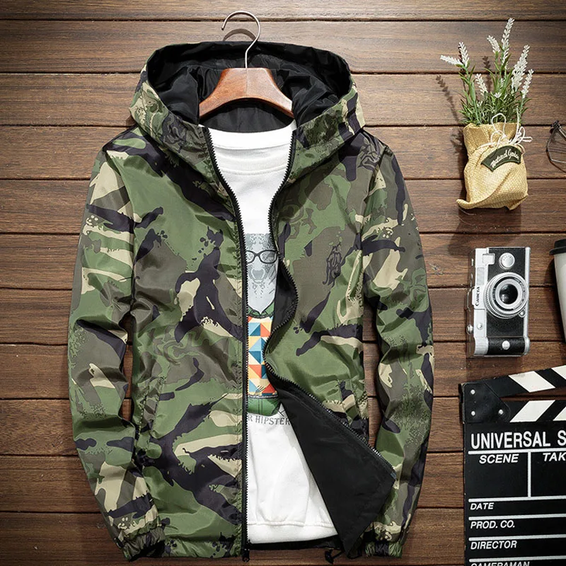 Couple Outwear Spring Autumn Men's Jacket Windproof Hoodies Coat Casual Hooded Camouflage Black Both Sides Jackets for Man MY623 - view 4