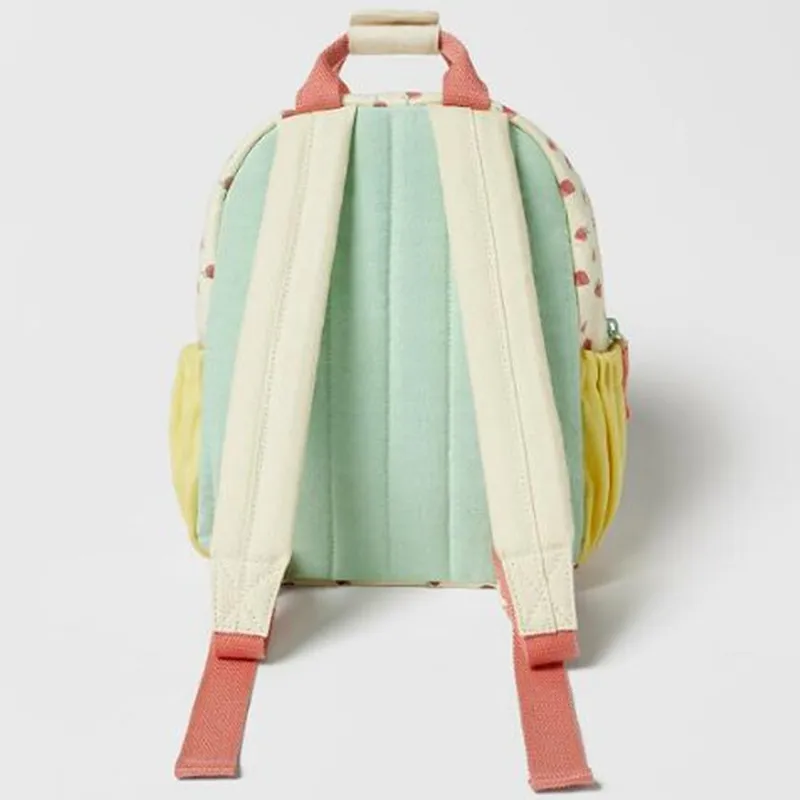 New cotton canvas dopamine strawberry print color matching cute children backpack backpack