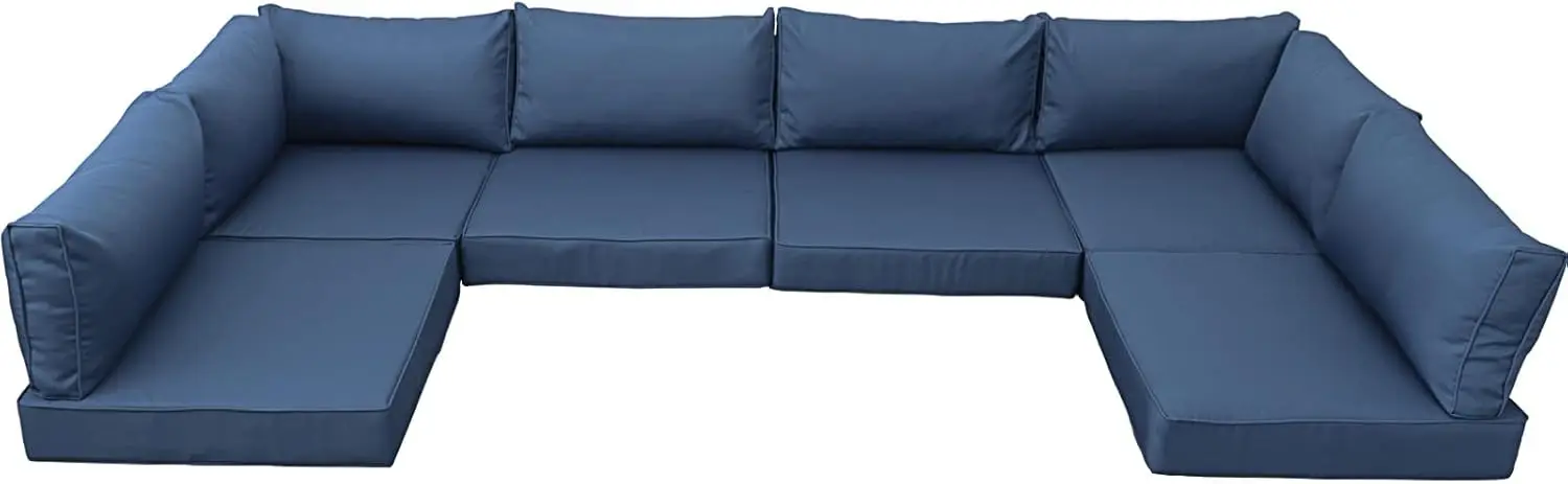 Outdoor Furniture Replacement Cushions, Fits 6-seat Sectional Rattan Conversation Set, 14 Piece (Navy Blue)