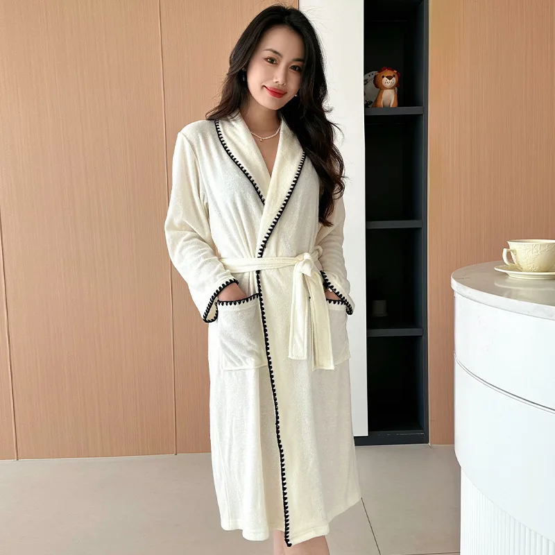 

Warm Plush Sleepwear Kimono Bathrobe Gown Thickened Loose Women Coral Fleece Homewear New Winter Female Flannel Robe Loungewear